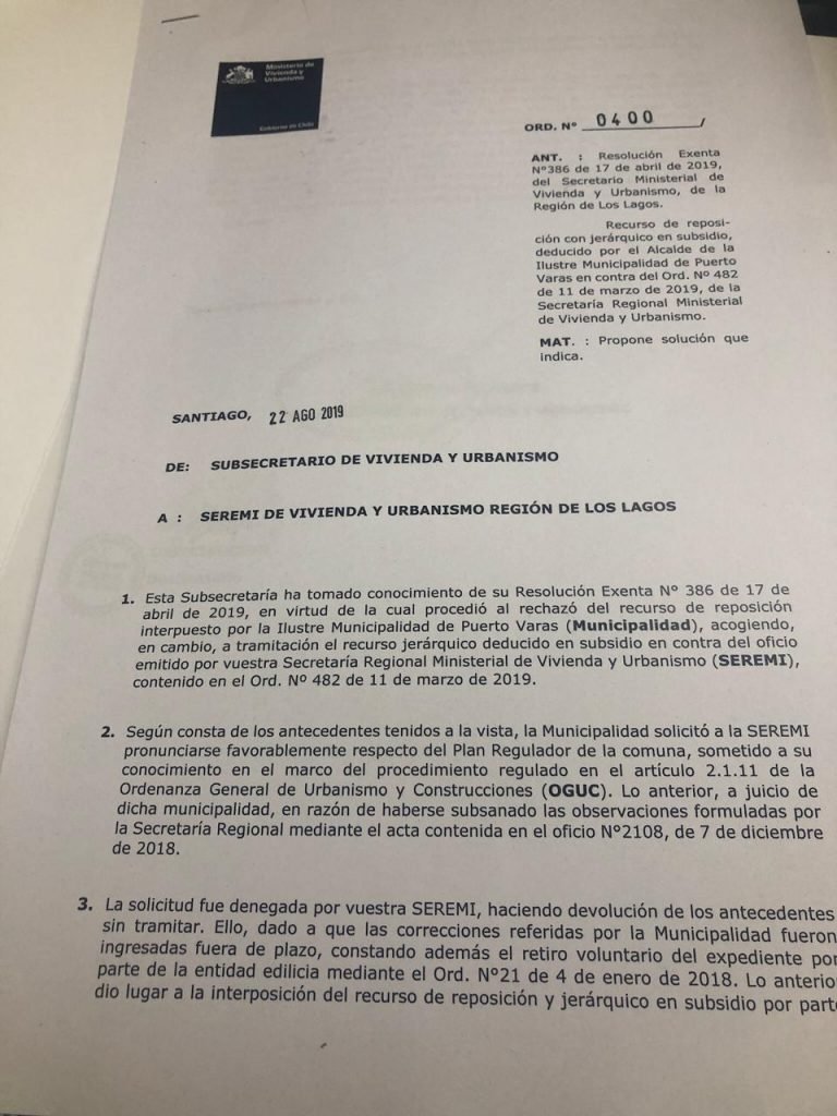 Respuesta MINVU por PRC de Puerto Varas - Diario Puerto Varas