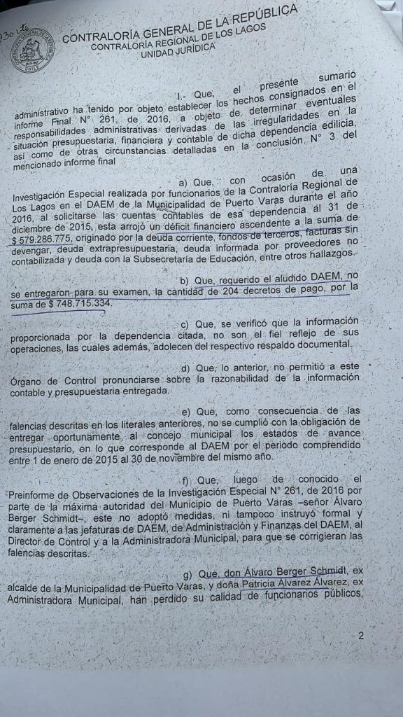 Informe de Contraloría General de la República de Chile - Diario Puerto Varas